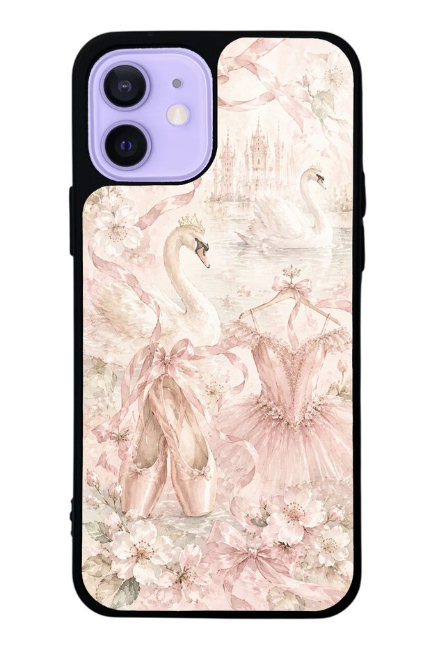 iPhone 12 Pink Swan Ballet Design Glossy Phone Case