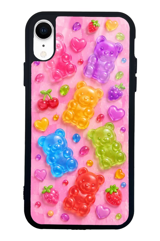 iPhone Xr Candy Bear Fruits Design Glossy Phone Case