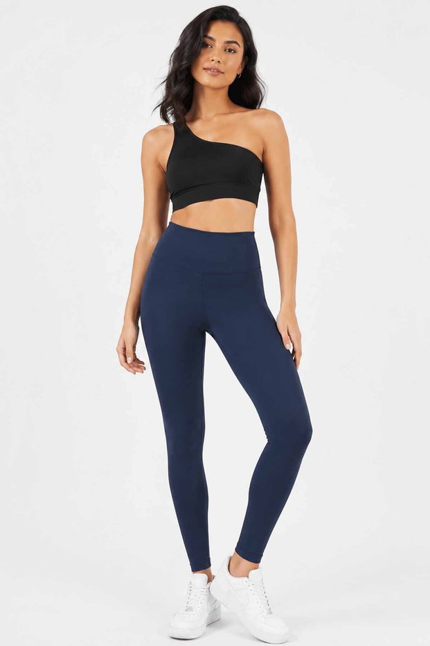 Women's Navy Blue High Waist Belize Fabric Leggings Flexible Sports Fitness Casual Leggings