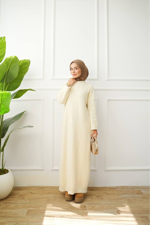 Zero Neckline Felt Yarn Knitwear Dress Anka261055