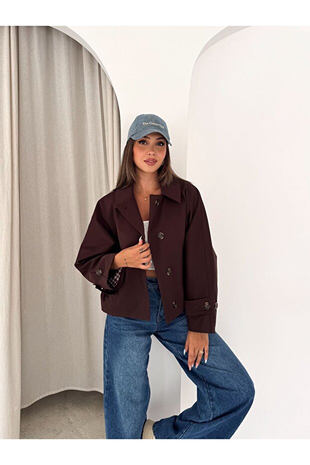 Bat Sleeve Plaid Lined Trench Coat
