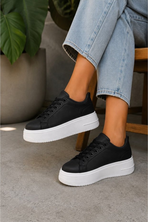 Women's 5 cm Thick Sole Sneaker with Glitter Detail Casual Sports Shoes - Ecru