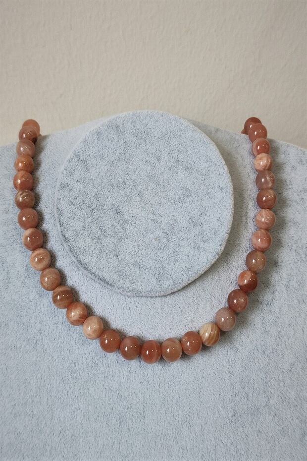 Certified 8 Mm Sun Stone Natural Stone Necklace