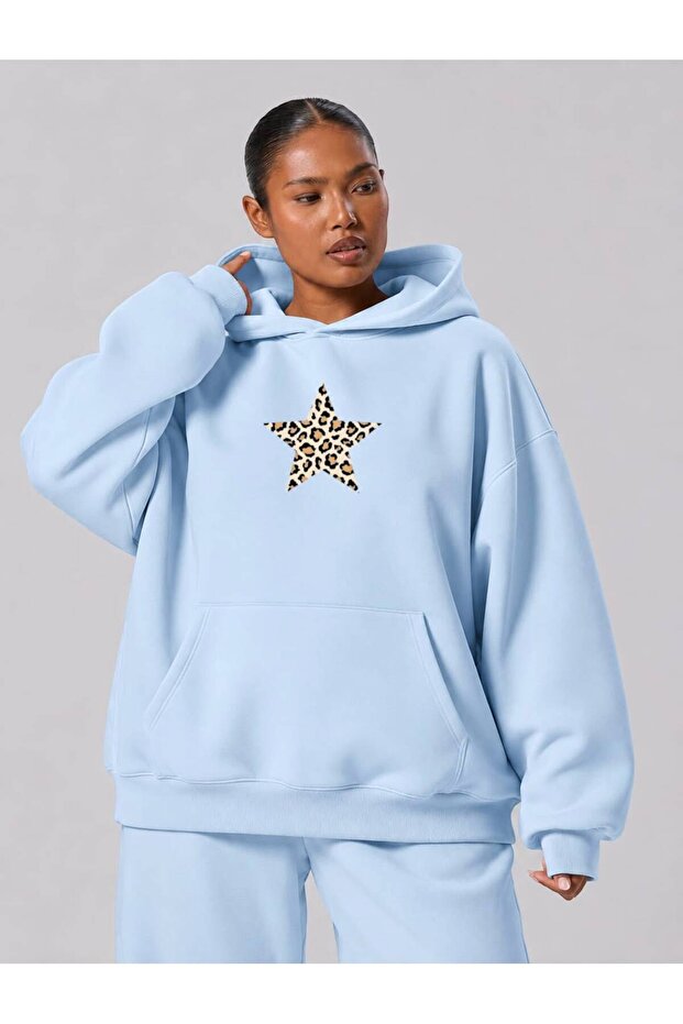 3 Yarn Combed Cotton Plus Size Leopard Star Printed Unisex Sweatshirt Df4