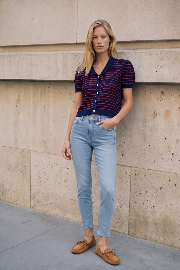 Striped Cardigan Blouse Laci