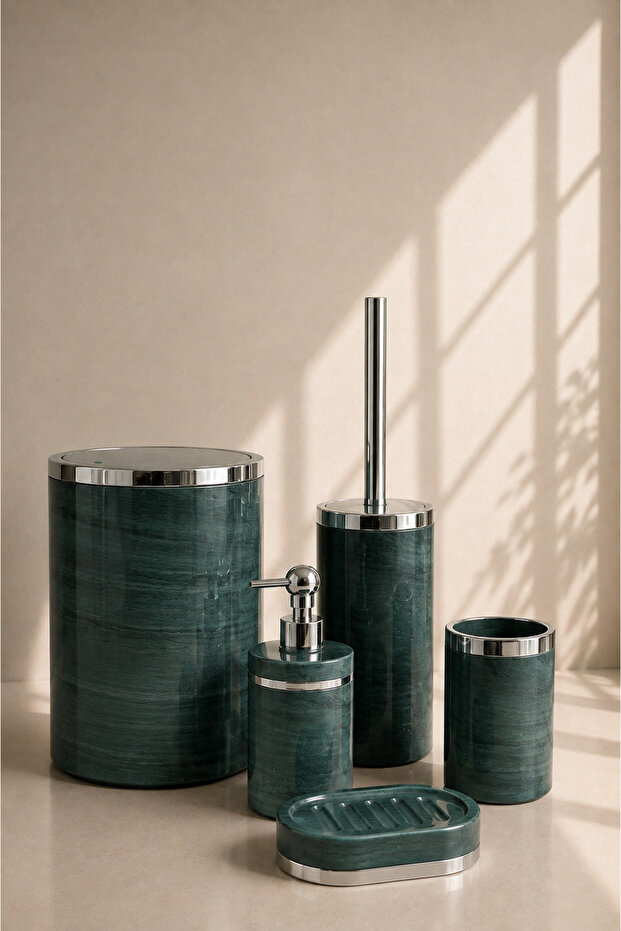 Marble Pattern Bathroom Set / Toilet Brush Holder, Liquid and Solid Soap Dispenser, Waste Bin, Toothbrush Holder