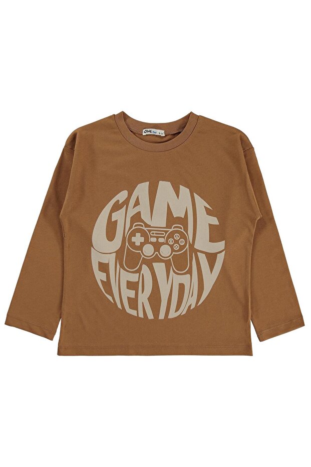Game Everyday Printed Sweatshirt for Ages 6-9 Km - Brown