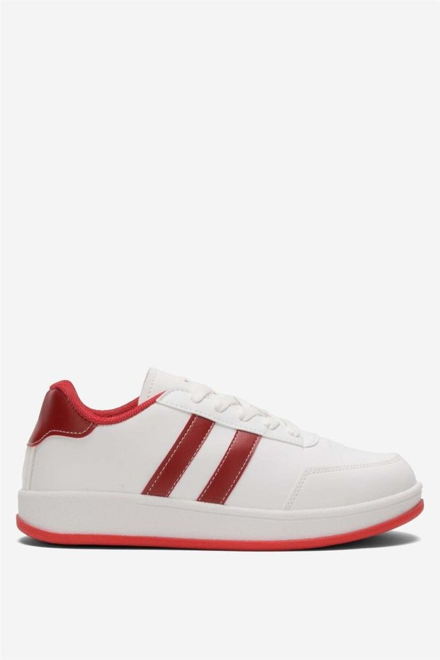 Unisex Flat Light Sole Sneaker Shoes White - Red