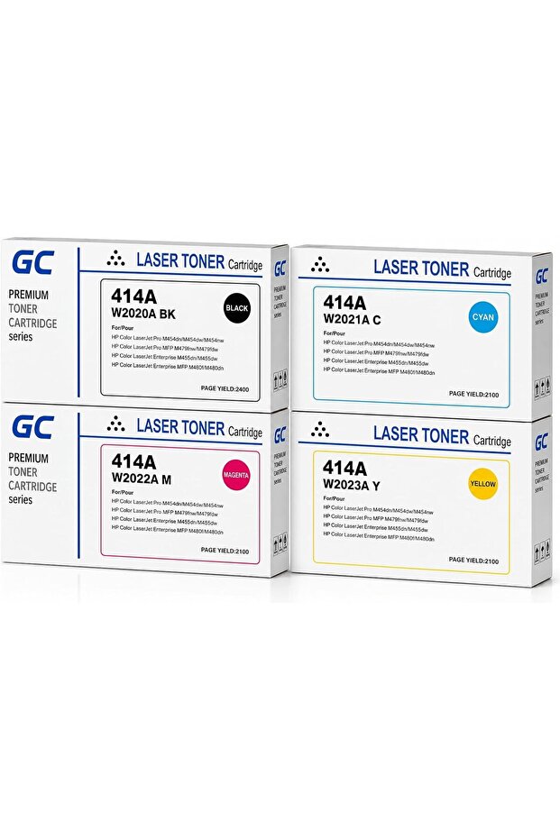 414A Compatible Toner Cartridge Full Combo Set (W2020A, W2021A, W2022A, W2023A) for HP Color LaserJet Pro M454dn, Pro M454dw, Pro MFP M479dw, Pro MFP M479fdn, Pro MFP M479fd, Pro MFP M479fnw – B/C/Y/M