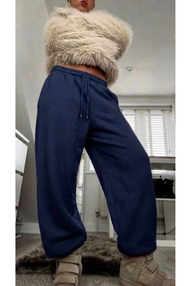 High Waist Lace-Up Elastic Wide Leg Oversize Basic Sweatpants Aw26Ea0003