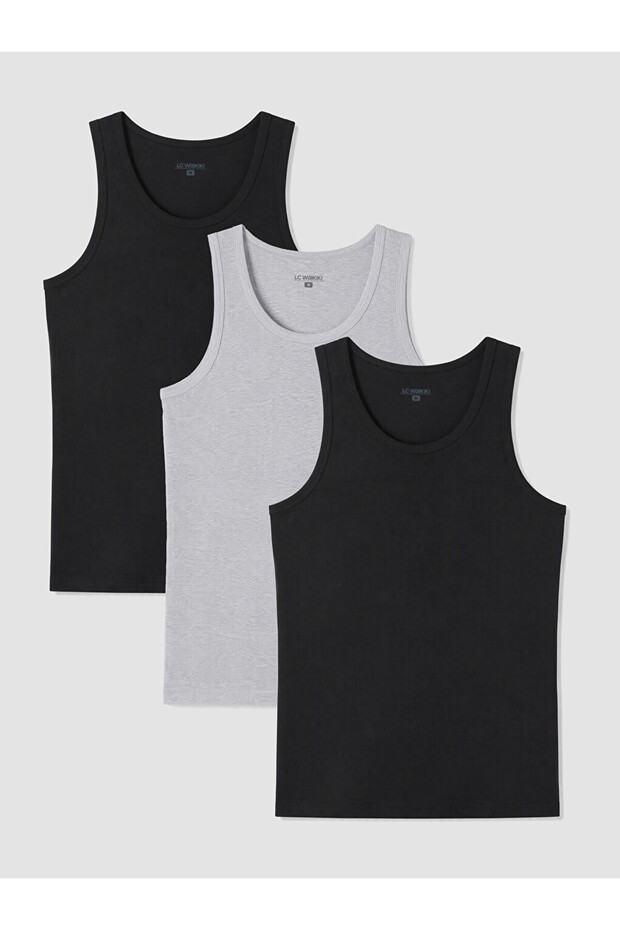 Vizyon New Season Black U-Neck Combed Cotton Men's Undershirt 3-Pack