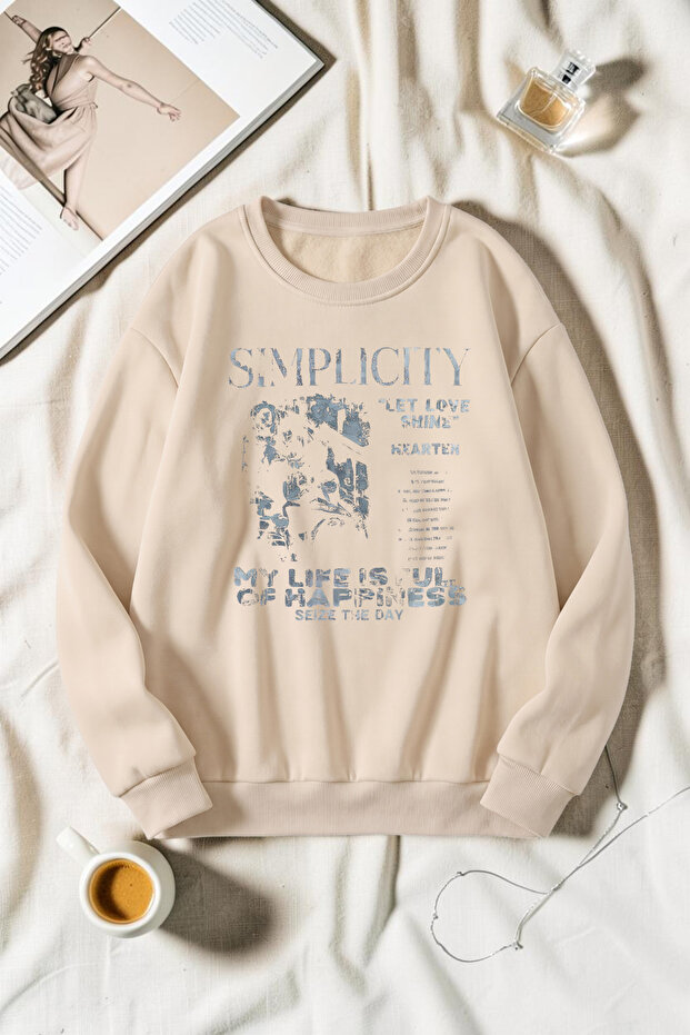 Unisex Simple City Printed Crew Neck Sweatshirt