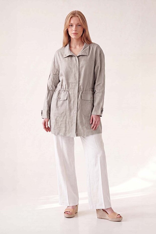 Linen shirt with drawstring waist and pockets