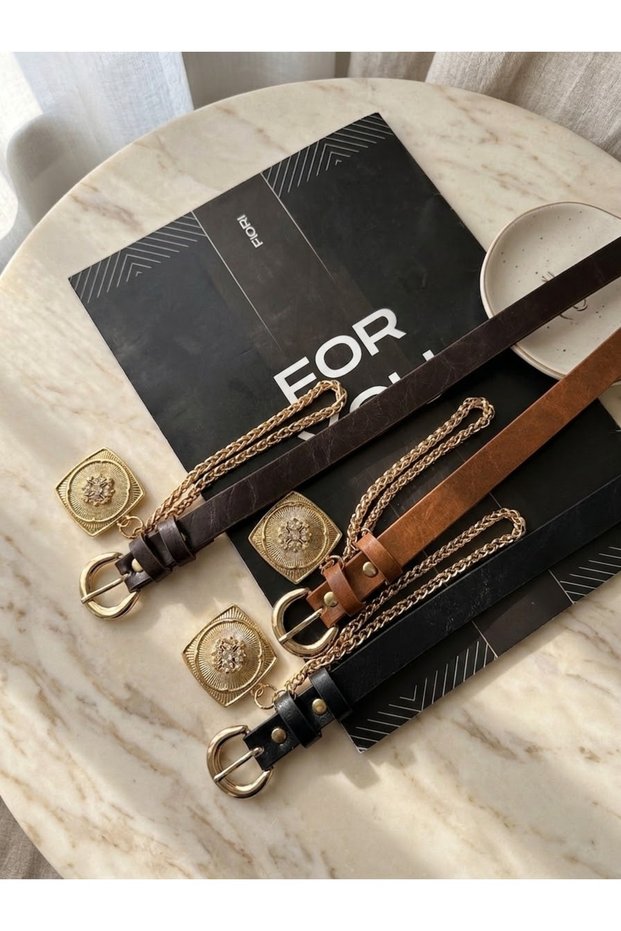 3-Piece King Chain Medallion Detailed Women's Trouser Belt, Jacket Belt, Dress Belt, Shirt Belt
