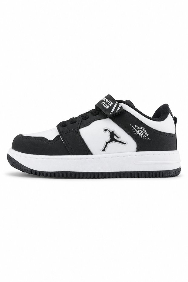 Children's Sports Shoes Black and White Velcro Lace-Up Casual Sneaker Comfortable Sole Boys' Shoes
