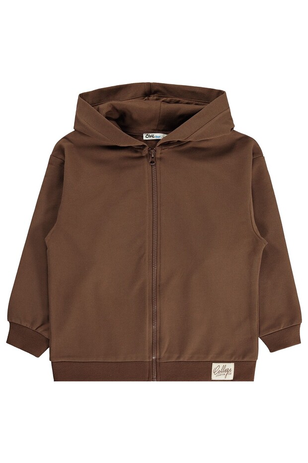 Basic Hooded Cardigan for 6-9 Years - Brown