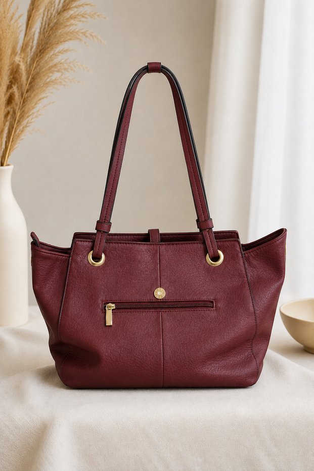 Wine Red Multi-Compartment Zippered Luxury Faux Leather Women's Handbag