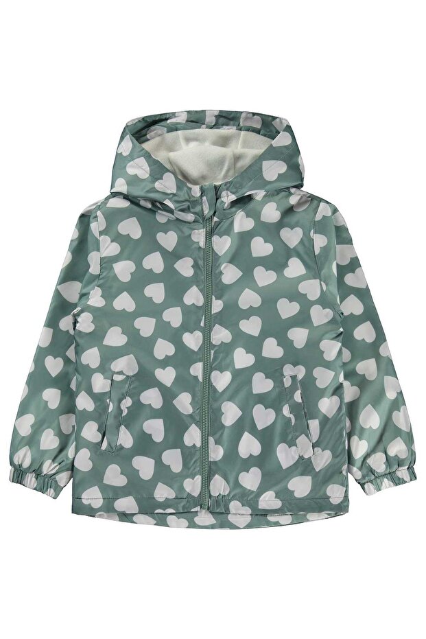 Heart Patterned Raincoat for 6-9 Years Old - Green