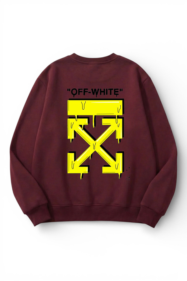 Unisex Soft Textured Off White Printed Design Oversize 3 Thread Crew Neck Sweatshirt