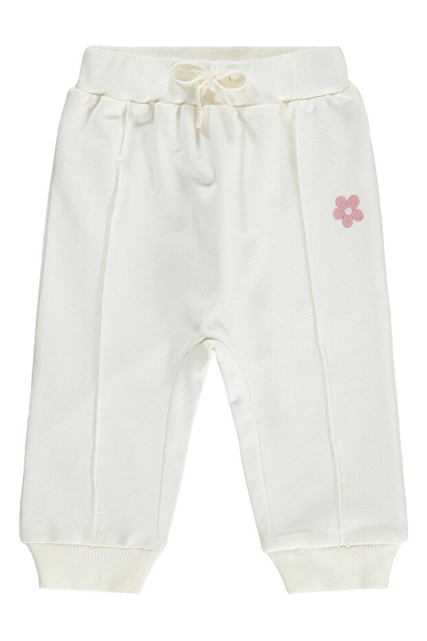Floral Embroidered Basic 6-18 Months Sweatpants - Ecru