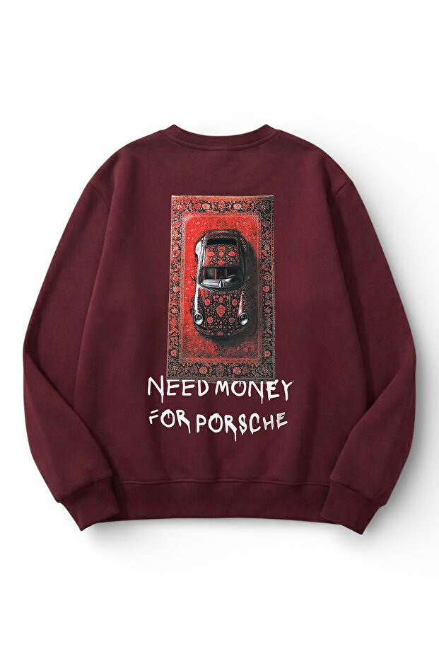 Unisex Soft Textured Need Money Printed Design Oversize 3 Thread Crew Neck Sweatshirt