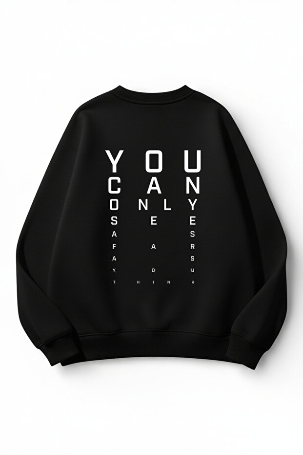Unisex Soft Textured Focus Printed Design Oversize 3 Thread Crew Neck Sweatshirt