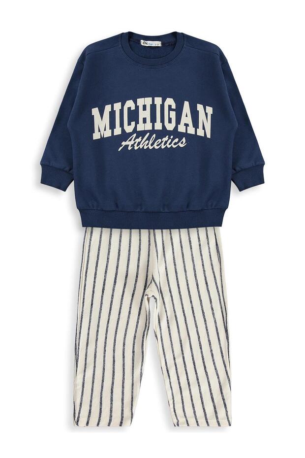 Mıcgıgan Printed Tracksuit Set for 2-5 Years - Navy Blue