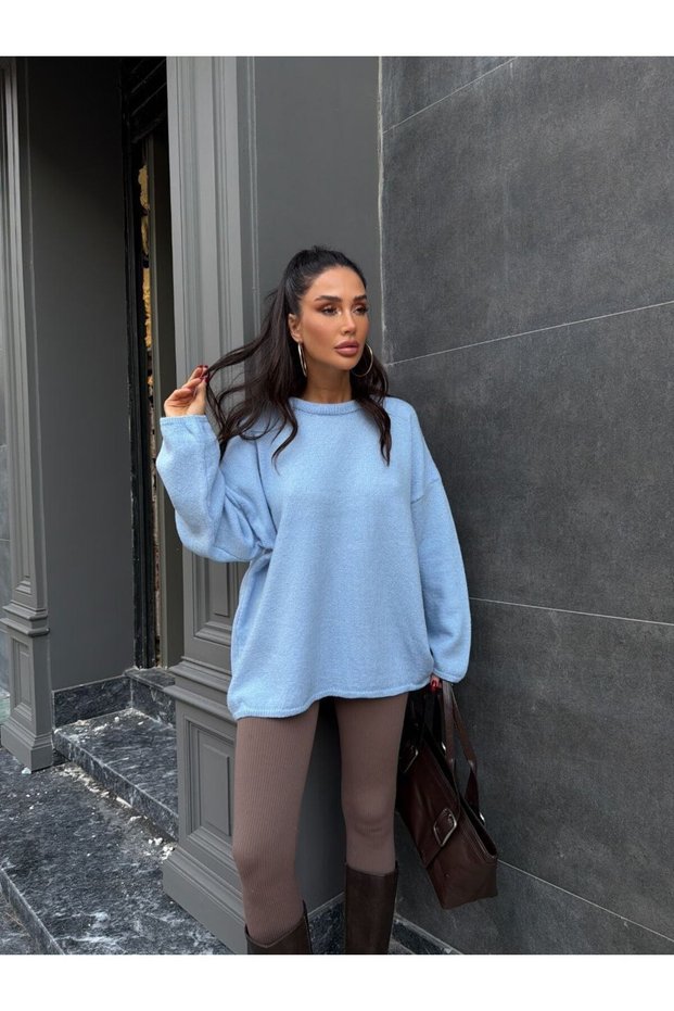 Crew Neck Drop Shoulder Oversize Loose Fit Long Sleeve Basic Knitwear Sweater Aw26Kz00030
