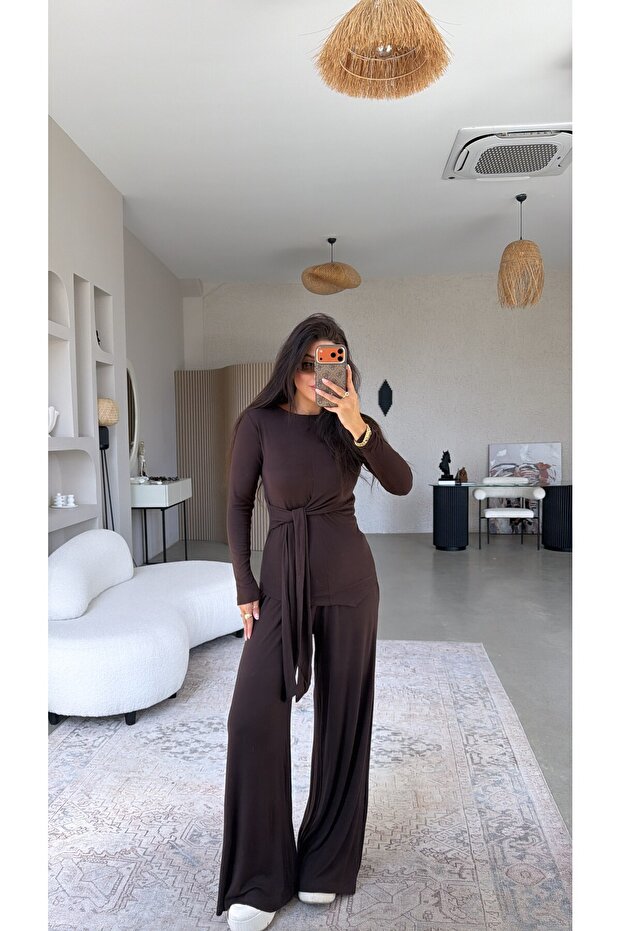 Brown Tie-Dye Imported Fabric Top and Bottom Set