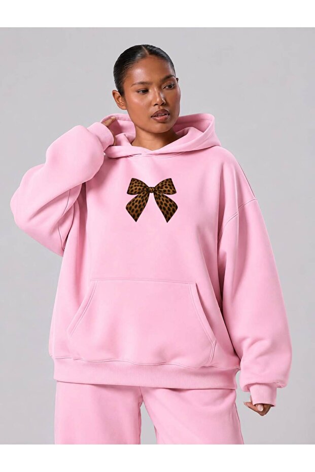 3 Yarn Combed Cotton Ribbon Leopard Pattern Printed Large Size Unisex Sweatshirt Mq1