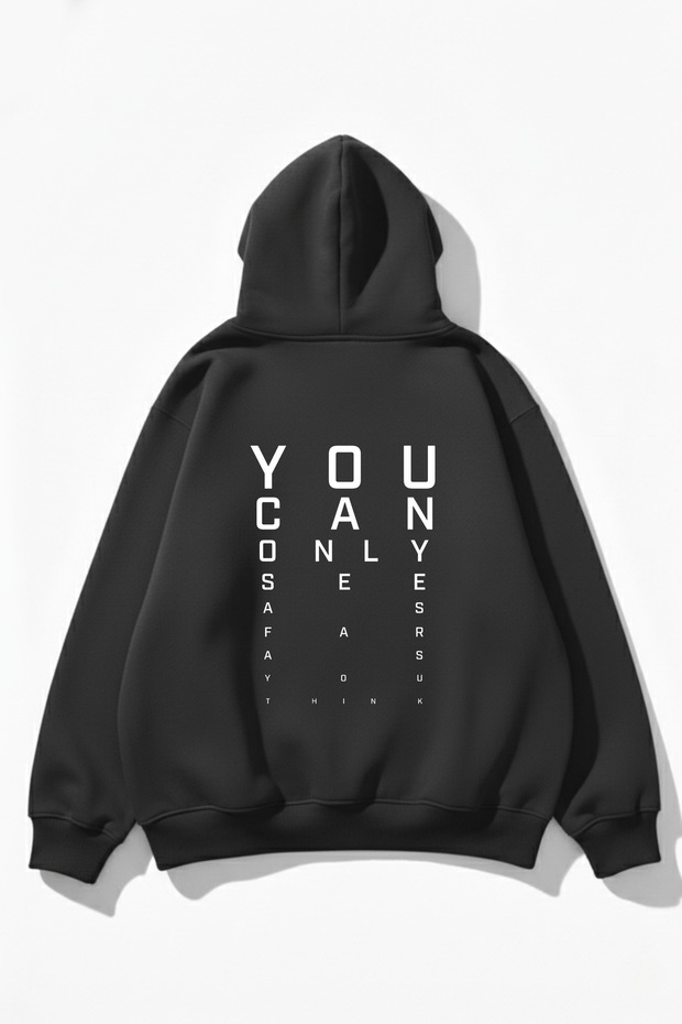 Unisex Soft Textured Focus Printed Design Oversize 3 Thread Hoodie Sweatshirt