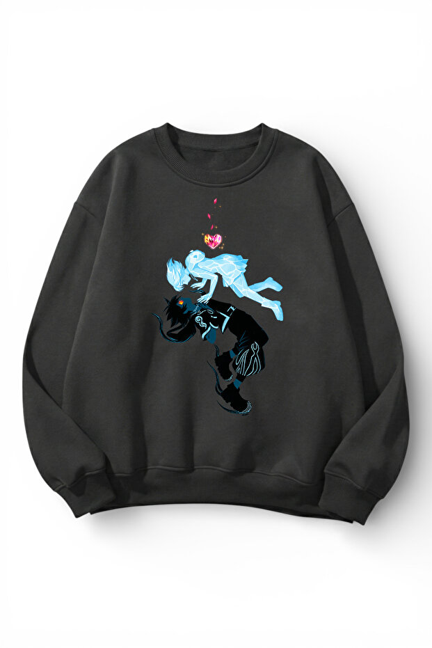 Unisex Soft Textured Two Souls Flow Printed Design Oversize 3 Thread Crew Neck Sweatshirt