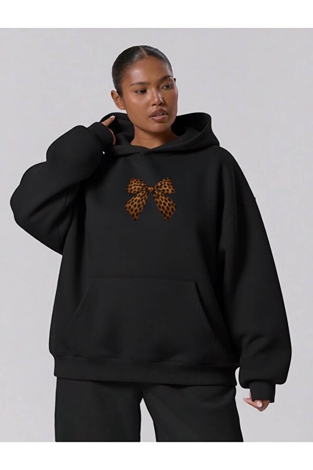 3 Yarn Combed Cotton Ribbon Leopard Pattern Printed Large Size Unisex Sweatshirt Mq1