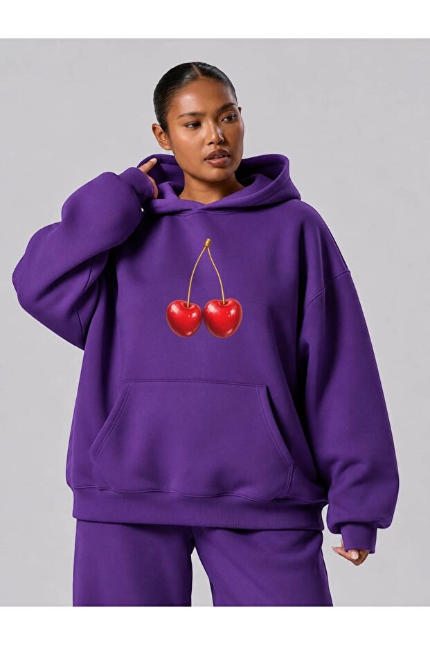 3 Yarn Combed Cotton Cherry Printed Plus Size Unisex Sweatshirt Mq3
