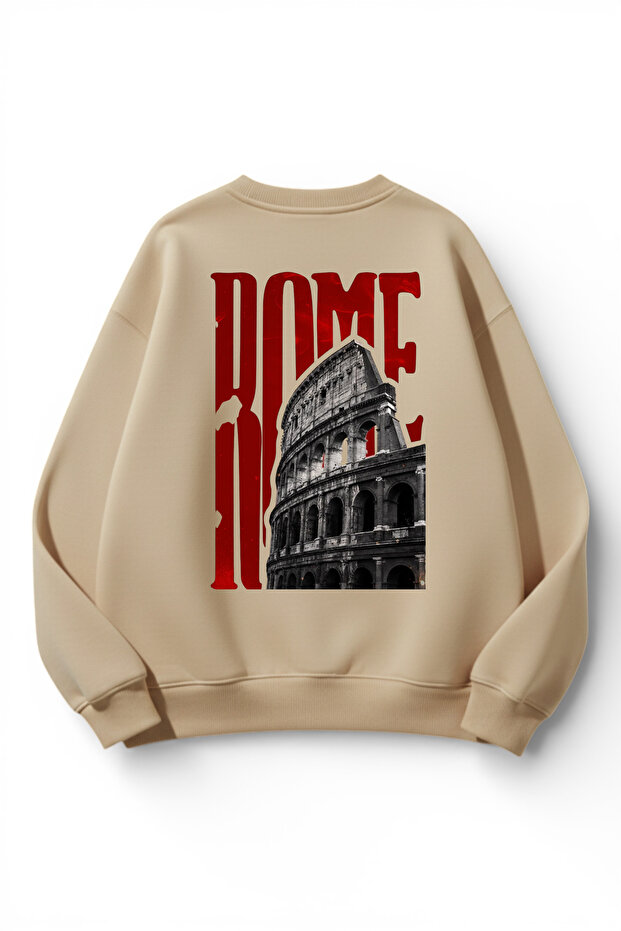 Unisex Soft Textured Rome Printed Design Oversize 3 Thread Crew Neck Sweatshirt