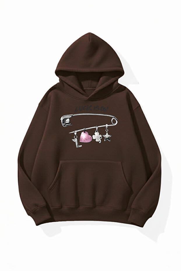 Unisex Soft Textured Luck Printed Design Oversize 3 Thread Hoodie Sweatshirt