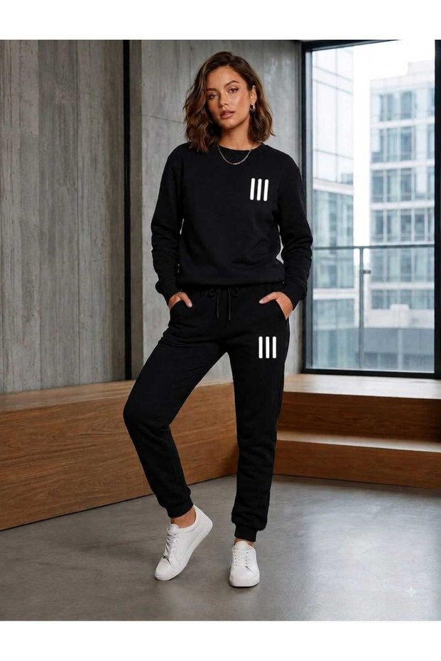 Zero Collar Sweat Suit 2-Piece Combination Seasonal Combination 3-Line Printed Men-Women Unisex