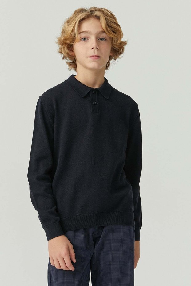 Boy's Buttoned Polo Neck Knit Sweater