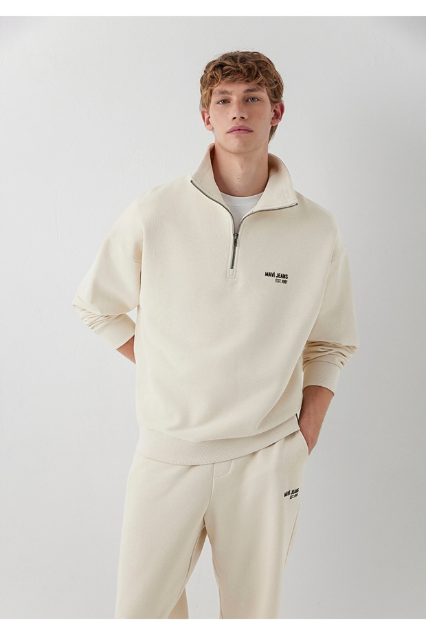 Logo Printed Semi-Zip Oversized Men's Sweatshirt.