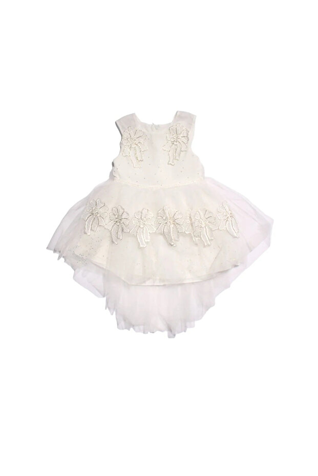 Girl's Ecru Bow Tulle Dress
