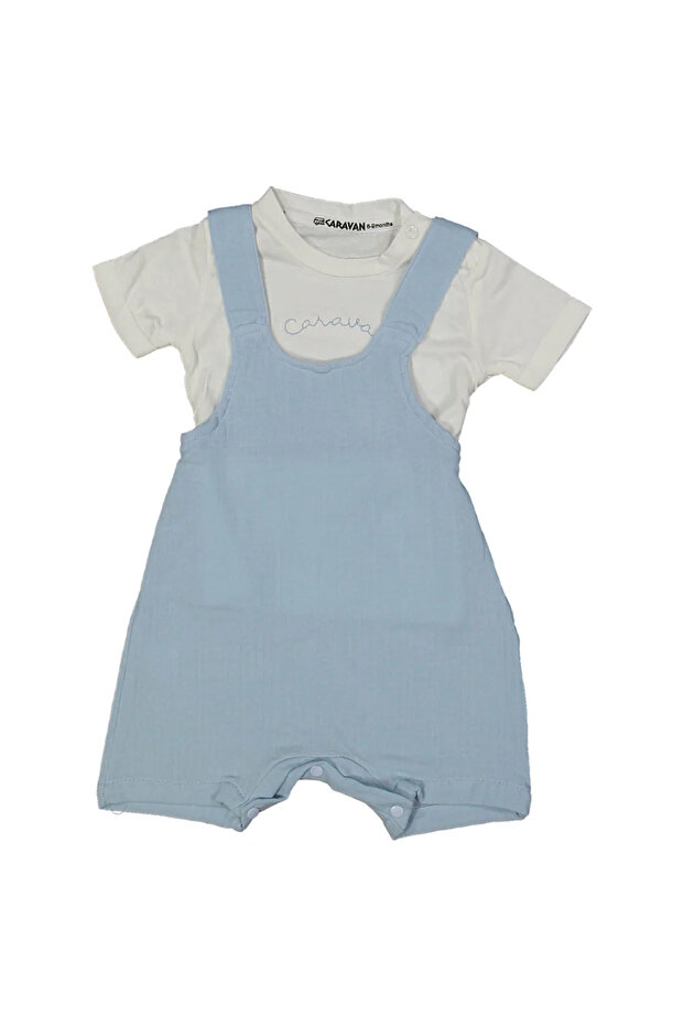 Baby Boy Ecru Baby Blue Muslin Salopet Suit