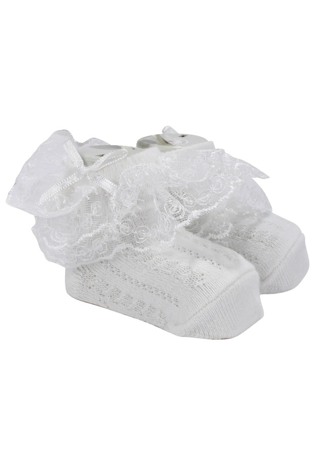 Baby Girl Ecru Lace Tulle Fancy Booties Socks 0-6 Months