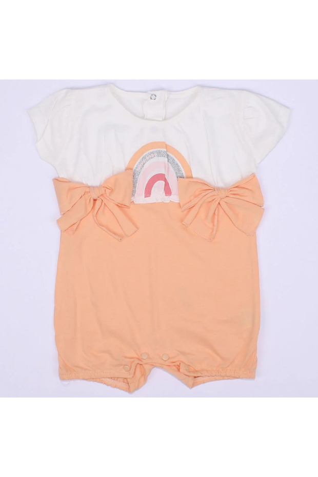 Baby Girl White Orange Rainbow Printed Short Jumpsuit