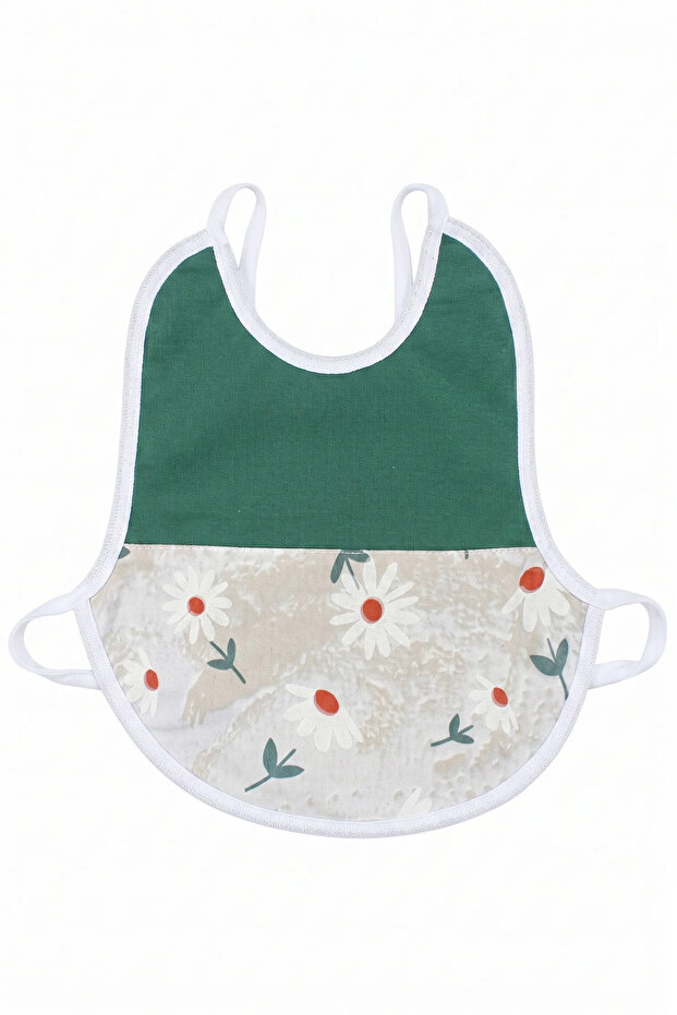 Baby Girl Green and White Floral Patterned Baby Bib