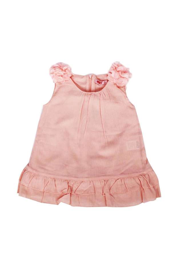 Girl's Salmon Shoulder Floral Viscose Dress