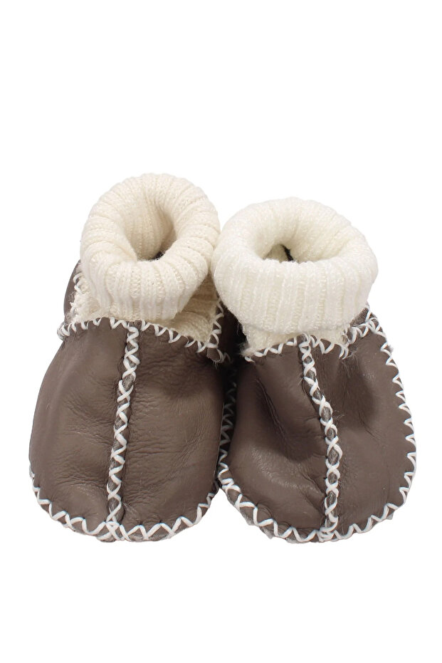 Unisex Stone Lamb Leather Woolen Baby Booties Slippers