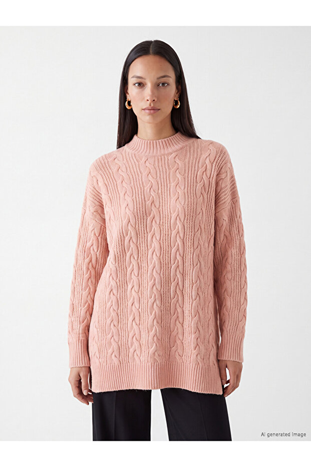 Half Turtleneck Patterned Women's Knitwear Tunic