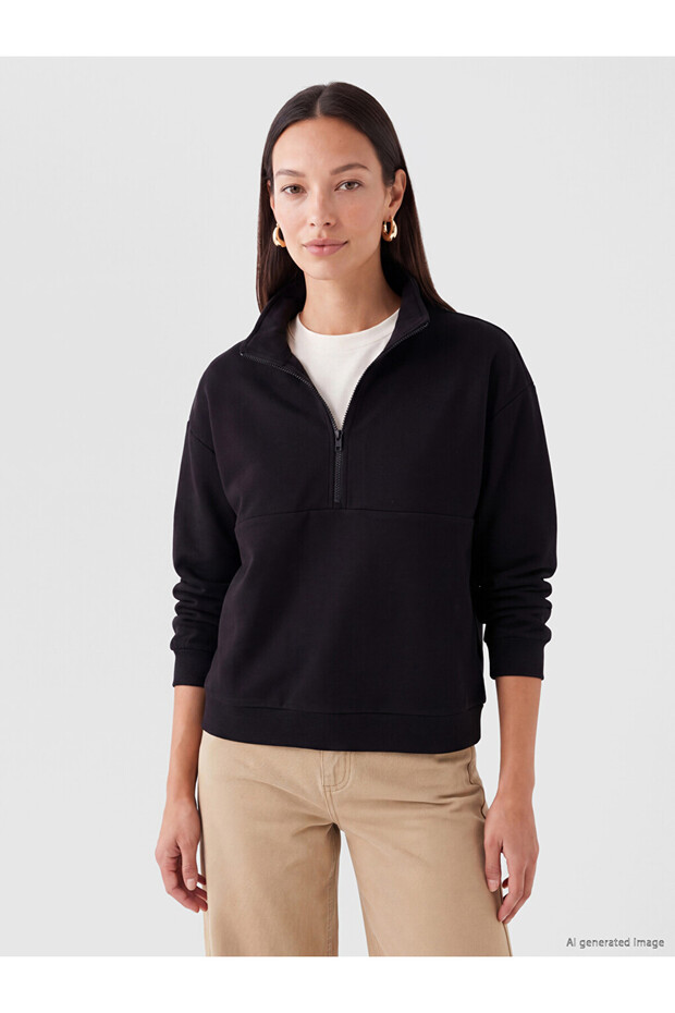 Ozmarka New Season Black High Collar Soft Touch Women's Sweatshirt