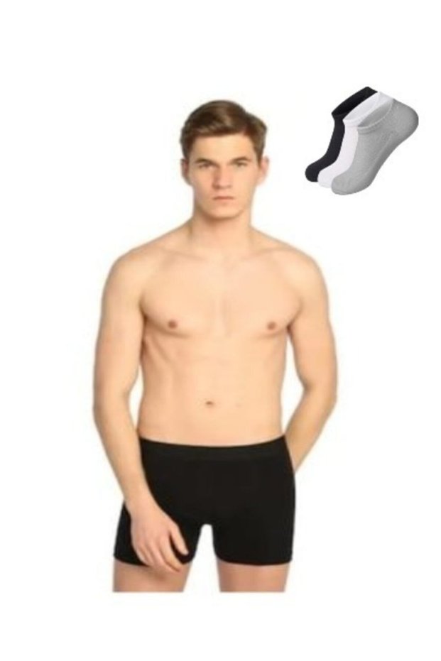 Tutku-Men's Lycra Elastane Boxer Black Color 5-Pack 3 Socks