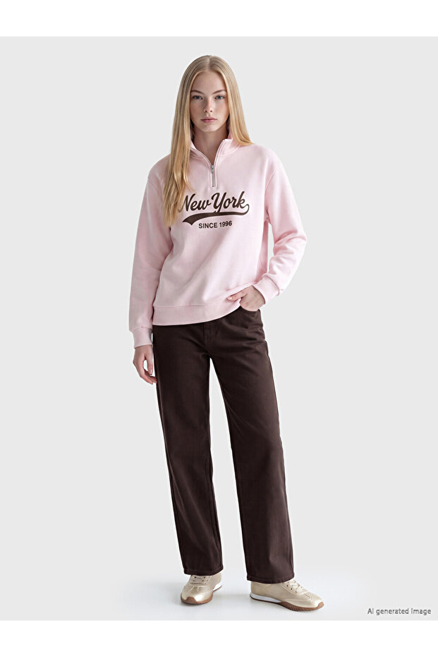 Özmarka New Season Pink Oversize Women's Thick Sweatshirt